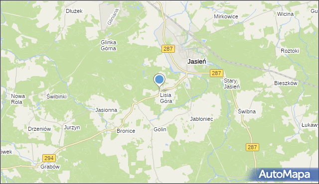 mapa Lisia Góra, Lisia Góra gmina Jasień na mapie Targeo